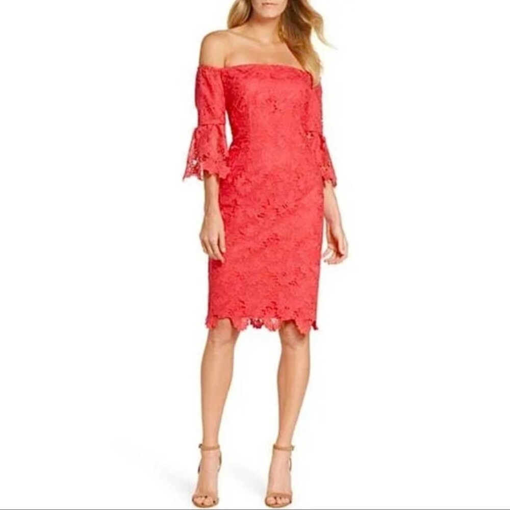 Vince Camuto Lace Off-Shoulder Dress, Red, Womens Size 2